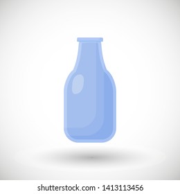 Empty glass bottle flat vector icon, Flat design of food, kitchen ware or bar, restaurant object with round shadow, cute vector illustration with reflections