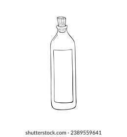 Empty glass bottle. Hand drawn empty hand drawn bottle with cork on white background. Isolated doodle vector illustration of bottle.