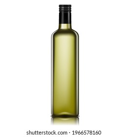 Empty glass bottle for oil, 3d realistic vector. Olive or avocado oil bottle isolated on white background.