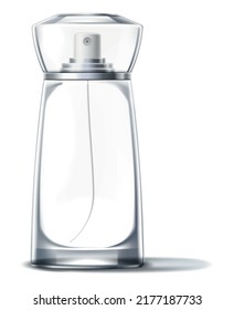 Frasco de vidrio vacío. Mochila de contenedor de perfume realista