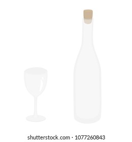 Empty glass bottle and glass.  Transparent background in vector file.