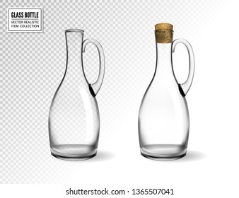 Empty glass bottles collection, isolated on transparent background. Photo-realistic vector, 3d