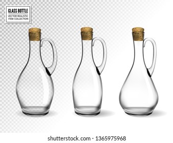 Empty glass bottles collection, isolated on transparent background. Photo-realistic vector, 3d