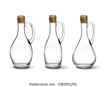 Empty glass bottles collection, isolated on white background. Photo-realistic vector, 3d