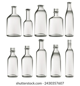 Botellas De Vidrio Vacías Aisladas Sobre Fondo Blanco. Vector EPS10