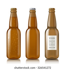 Empty glass bottles. Set realistic scalable brown closed bottle. Mock Up Template Ready For Your Design. Isolated On White Background. Vector illustration