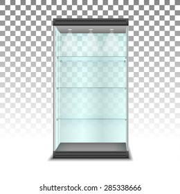 Empty Glass Cabinet With Shelves, Vector