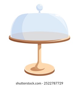Empty glass cake stand is waiting on a table to be filled with a delicious dessert