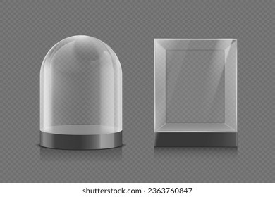 Empty glass case template. Glass dome mockup. Isolated on a transparent background. Vector illustration