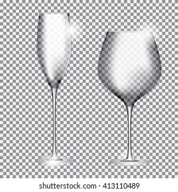 Empty Glass of Champagne and Wine on Transparent Background Vector Illustration EPS10