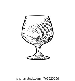 Empty glass cognac. Vector black vintage engraving isolated on white background. Hand drawn illustration.