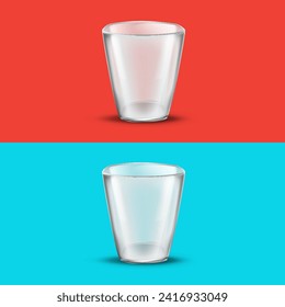 Vidrio vacío. Contenedor de bebidas cristalino. Agua dulce, zumo o bebidas alcohólicas vajilla realista. Restaurante vectorial, diseño de paquete de productos de agua mineral puro. Ilustración vectorial Eps 10.