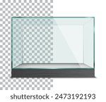 Empty glass display case for exhibition isolated on transparent background. Vector illustration