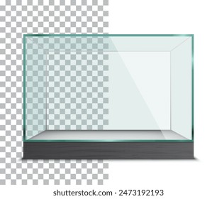 Empty glass display case for exhibition isolated on transparent background. Vector illustration