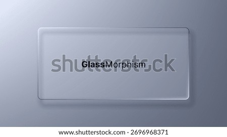 Empty glass frame interface design with text glassmorphism on gray background. Modern frosted acrylic panel for user interface element. Liquid glass morphism vector.