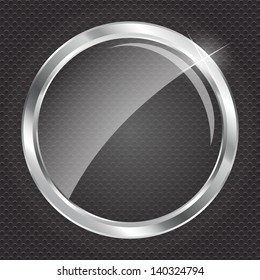 Empty glass frame on metal background with lights. Vector  illustration