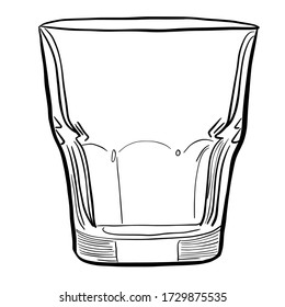 Empty Glass Hand Drawn Transparent Rocks Glass Tumbler  Vector Illustration On White Background