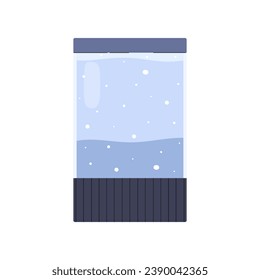 Empty glass home aquarium. Square fish tank with lid, reservoir with pure clean water for fish. Cartoon vector illustration isolated on white background