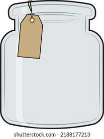 Empty glass jar. Background for drawing. Kitchen. Label for an inscription.