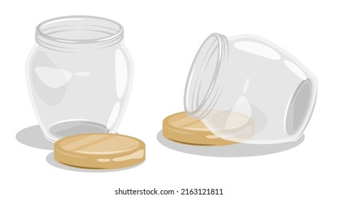 Empty glass jar for canning and food storage. Summer harvest and preparation of food stocks for winter. Cartoon vector isolated on white background