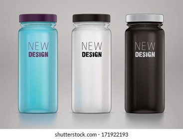 Empty glass jar with cap for new design. Sketch style