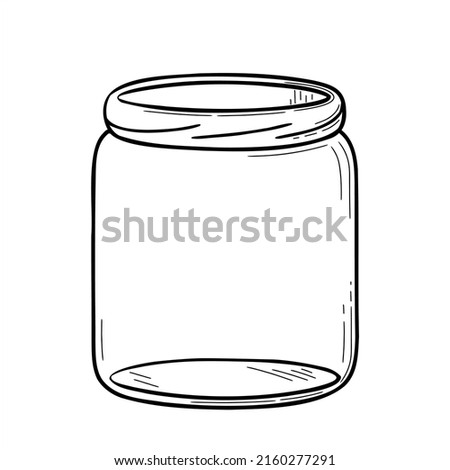 Empty glass jar. Doodle sketch style. Line drawing simple jar. Isolated vector illustration.