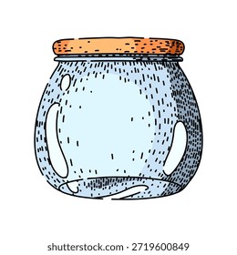 Tarro de vidrio vacío con un estilo de ilustración dibujado a mano, que representa el almacenamiento de la cocina, la conservación de los alimentos y los conceptos de embalaje con un recipiente claro y reutilizable