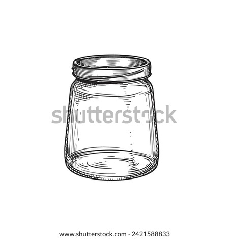 Empty glass jar. Hand drawn sketch drawing in old fashioned vintage style. Vector illustration isolated on white. 商業照片 © 