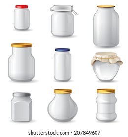 Empty glass jar icons over white background