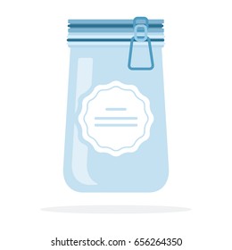 Empty glass jar with lid on the lock vector flat material design isolated on white