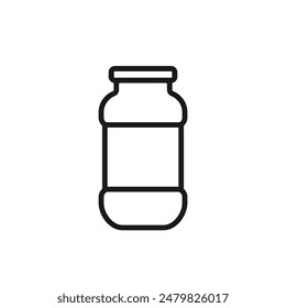 Empty glass jar for pasta sauce, ketchup preserves icon. Line pictogram with editable stroke. Vector illustration isolated on white. Tomato condiment packaging in store. For web, mobile, template