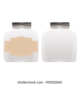 empty glass jar with tag isolated on white background for your product advertising mock up packaging