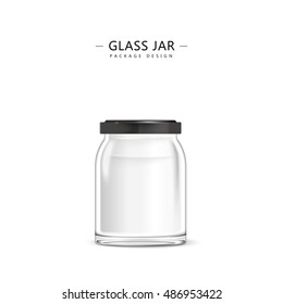 Empty glass jar template, 3D illustration container design isolated on white background