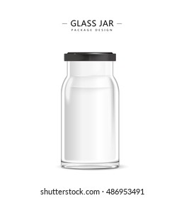 Empty glass jar template, 3D illustration container design isolated on white background