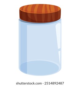 Empty glass jar with a wooden lid is standing, ready to be filled with treats or treasures