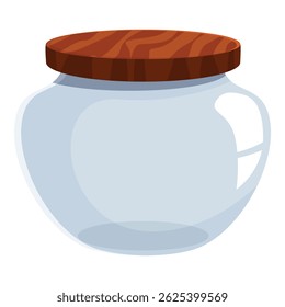 Empty glass jar with wooden lid, perfect for storing and preserving food, showcasing a clean and classic design