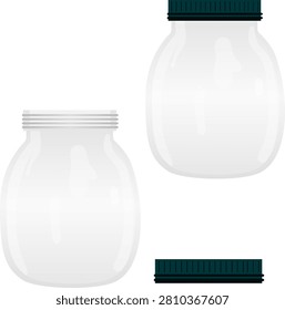 Empty glass jars template with black screw lids 