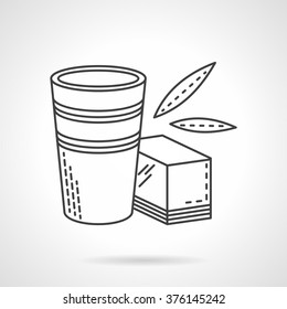 Empty glass and juice box. Package of tea. Organic nutrition. Healthy beverages. Vector icon flat thin line style. Element for web design, business, mobile app. 