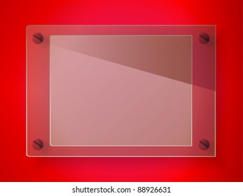 Empty glass label on the wall with place for text