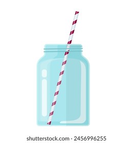 Empty Glass Mason Jar for cocktail and lemonade and smoothie open. For bar and restaurant menu. Vector illustration in flat style