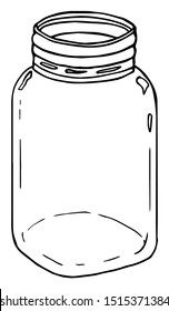 Empty Glass Mason Jar Outline Drawing - Vector Illustration