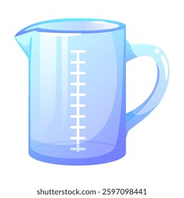 Empty glass measuring cup, glassware, transparent cup with measurement scale. Kitchen utensils, cooking utensils, for calculating the amount of products. Vector illustration on a white background.