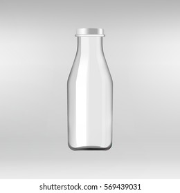 Empty Glass Milk Bottle Realistic Vector Illustration Isolated. Water Bottle Blank