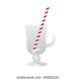 empty glass of mulled wine to drink with striped straw for cocktails isolated on white background for your beverage product advertising in cafes and restaurants