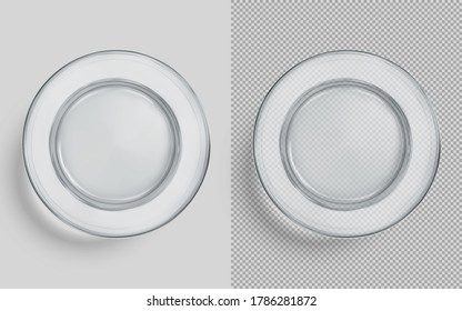 Vidrio vacío sobre un fondo transparente. Ilustración vectorial. Vista superior.