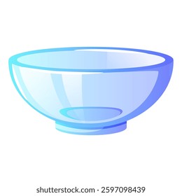 Empty glass salad bowl, glassware, transparent plate. Kitchen utensils, cooking utensils. Vector illustration on white background.