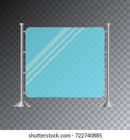 Empty glass screen banner display with metal for business advertisement, exhibition. presentation, vector illustration