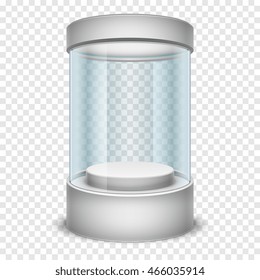 Empty Glass Shop Cylinder Showcase, Display Box On Transparent Background Vector Illustration