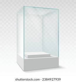 Empty glass showcase or box. Mockup isolated on transparent background. Stock vector illustration