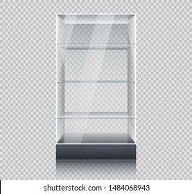 Empty Glass Showcase in Cube Form. Empty transparent glass cube